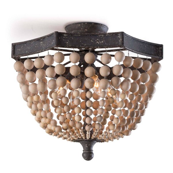 Wood Beaded Semi Flush Mount